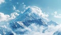 An AI-generated image showing a tranquil winter landscape with a majestic mountain peak