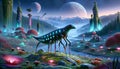 Life on an Alien World: The Bioluminescent Wanderer Royalty Free Stock Photo