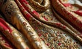 A close up of a red and gold fabric. Royalty Free Stock Photo