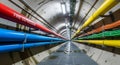 Colorful cables installed in a large underground tunnel system Royalty Free Stock Photo