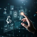 AI-Generated Image of Hand Tapping AI Chip Surrounded by Icons