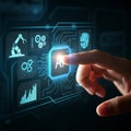 AI-Generated Image of Hand Tapping AI Chip Surrounded by Icons