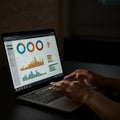 AI-Generated Person Typing on Laptop with Data Visualization Chart on Screen