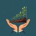 AI-Generated Image of Hands Supporting Plants with Growth Line Graph