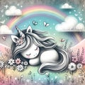 Enchanting Dreamland: A Unicorn Asleep in a Magical Pastel World