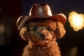 Ai generated image of a small apricot toy poodle wearing a cowboy hat
