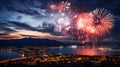 Spectacular fireworks display in a landscape, celebrating freedom and unity