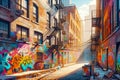 Urban Decay Street Graffiti Back Alley Scene Brick Wall Inner City Buildings AI Generated Royalty Free Stock Photo