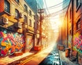 Urban Decay Street Graffiti Back Alley Scene Brick Wall Inner City Buildings AI Generated Royalty Free Stock Photo