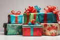 Six Bright and Colorful Presents Stacked and Ready to open Royalty Free Stock Photo
