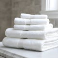 AI Generated Image Stack of White Bath Towels Royalty Free Stock Photo