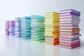 AI generated image of Stacks of colorful books arranged in rainbow gradient pattern representing knowledge, education, learning, Royalty Free Stock Photo