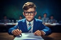 Student taking part in a spelling competition, smart kid in school