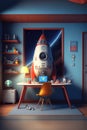 ai generated image of study room with big rocket Royalty Free Stock Photo