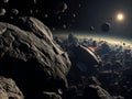 Asteroid Field Collision: A Dramatic Space Rock Encounter Royalty Free Stock Photo