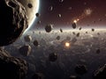 Asteroid Field Collision: A Dramatic Planetary Ring Formation Royalty Free Stock Photo