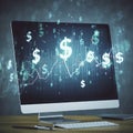 AI-Generated Image: Stylized Computer Monitor Showing Financial Growth with Dollar Signs Royalty Free Stock Photo