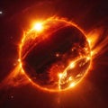 AI generated image of a Sun like ball of fire shining bright in the night sky