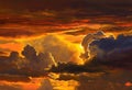 AI generated image of sun setting among the dense clouds just before the rainfall