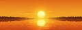 Sunset over calm sea with orange sky and yellow sun reflecting on water surface Royalty Free Stock Photo