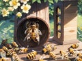 AI generated image of a swarm of honey bees with the Queen at the centre Royalty Free Stock Photo