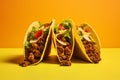 Tacos tasty fast food street food for take away on yellow background