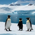 AI generated image of three penguins in an icy landscape Royalty Free Stock Photo