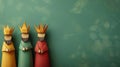 Three wise men celebrating epiphany day with green background Royalty Free Stock Photo