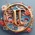 AI Generated Image, Timeless Floral Harmony: The Initial 'U' in Classic Beauty Royalty Free Stock Photo
