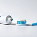 AI-Generated Image: Toothpaste Tube and Blue-Handled Toothbrush with Toothpaste Royalty Free Stock Photo