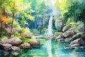 Tranquil waterfall in the forest self care background