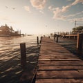 AI-generative: Serene Sunset at the Seaside Pier