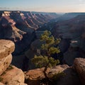 AI generated image of a tree at the edge of a deep canyon