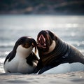 AI generated image of two walruses in a sea beach Royalty Free Stock Photo
