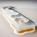 Long snake on a beach embedded slaying on an icy jelly rectangle brick