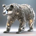 A unique four-legged mechanical bear, made entirely of lightweight metal, with intricate details and its luminous interior