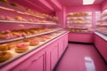 AI-generated image presents a pink bakery with a distinctly artistic and realistic feel