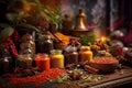 AI generated image of variety of spices and ingredients stored in glass jars