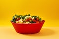 Veggie Delight Bowl tasty fast food street food for take away on yellow background