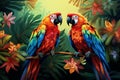 Vibrant parrots perched in the rainforest canopy vector tropical background