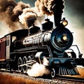AI generated image of a vintage steam engine driven train