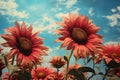 vintage sunflowers garden, spring time, landscape