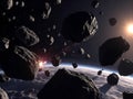 Asteroid Field Collision: A Dramatic Space Scene Royalty Free Stock Photo
