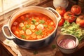 Warm and comforting soup preparation self care background