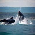 AI generated image of whales springing out of sea