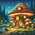 Enchanted Mushroom Cottage in a Twilight Forest Clearing