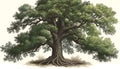 Majestic Oak: A Cartoon Portrait of a Mature Tree, Made with Generative AI