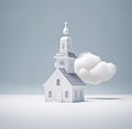 White christian church in the clouds. 3d render. Christmas card.