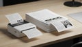 AI-generated image of a white printer on a desk printing documents Royalty Free Stock Photo