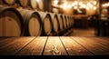 Ai generated image of wine barrels in a cellar with wooden floor Royalty Free Stock Photo